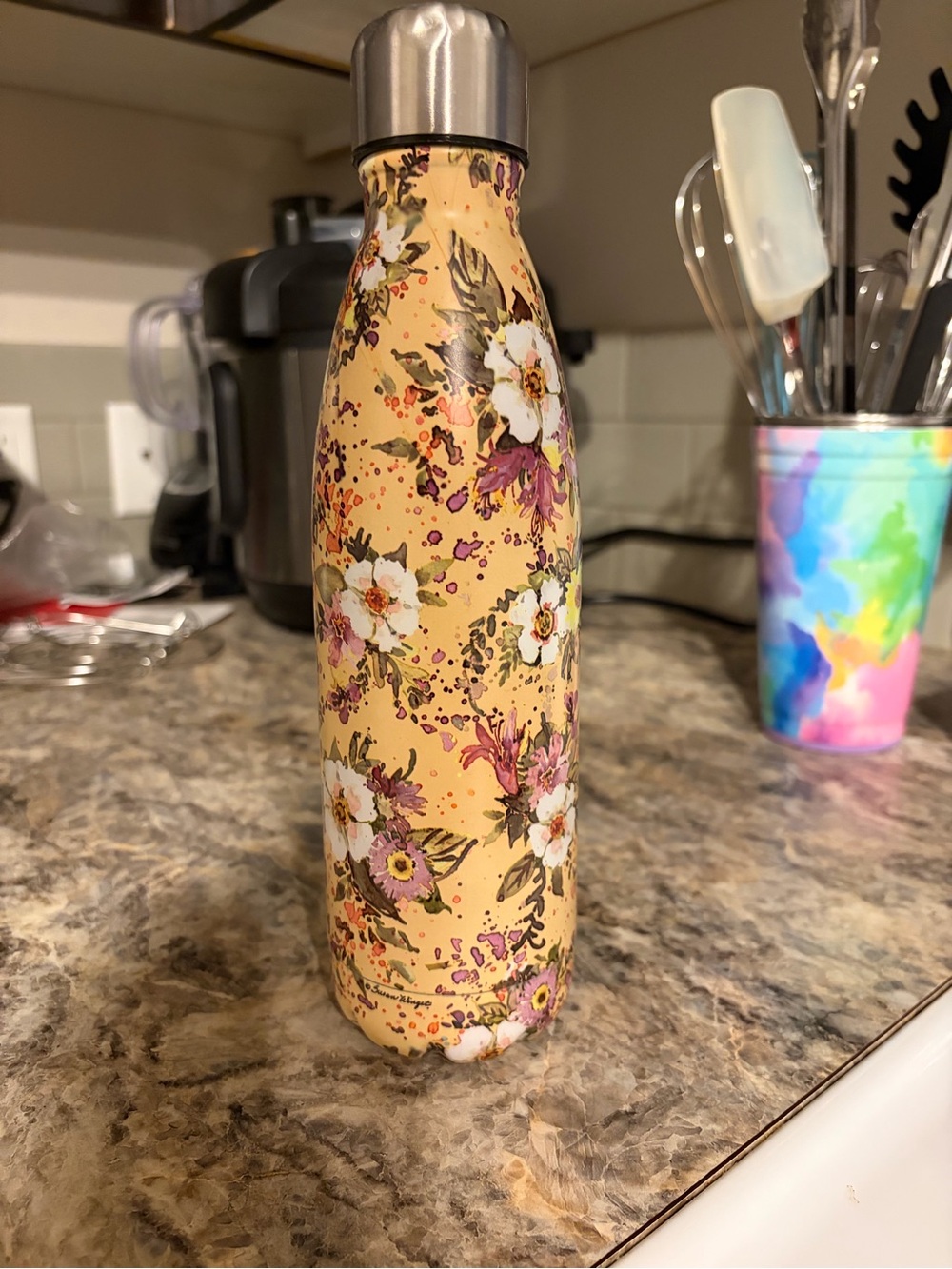 Floral Insulated Water Bottle in Soft Yellow